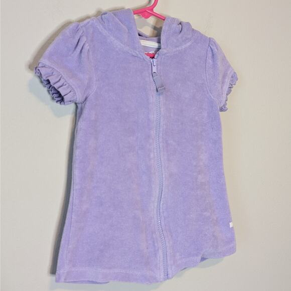 Ruffle Butts Lilac Terrycloth Hooded Bath or Swim Cover Up Zip Short Sleeve 2T - Picture 2 of 7
